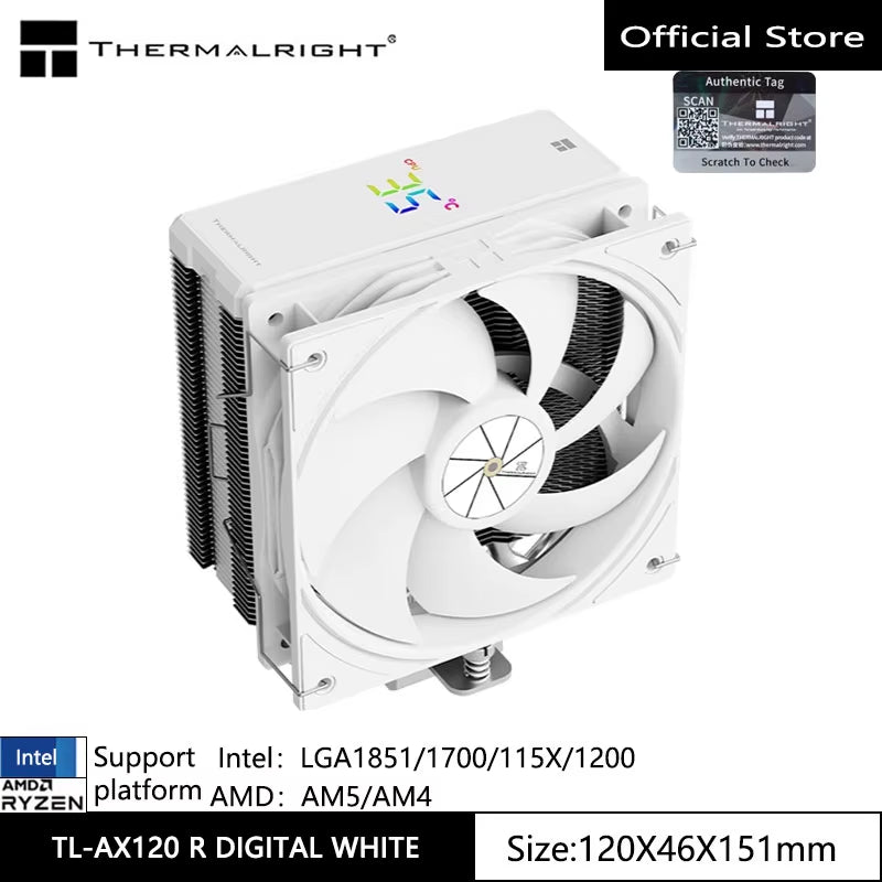AX120-R ARGB PWM CPU Cooler with 4 Heat Pipes & Digital Display for LGA1851/1700/115X/1200 & AMD AM5