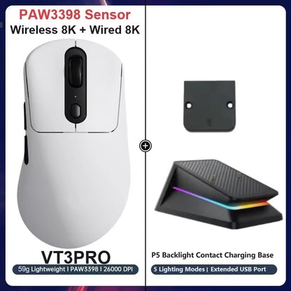Vt3Pro Wireless Gaming Mouse 59G Lightweight 8Khz Polling Rate 26000DPI 9 Programmable Buttons Ultimate Optical Sensor