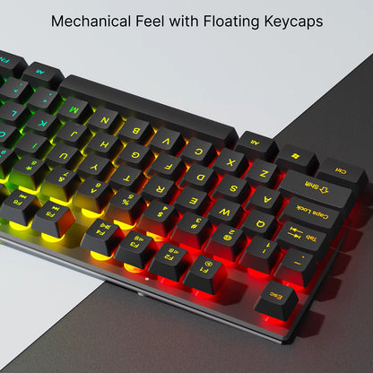 GX30Z Wired Gaming Keyboard Silent, 104 Keys Full Size LED Rainbow Backlit, Numeric Keys, Game, Office, Windows Laptop PC