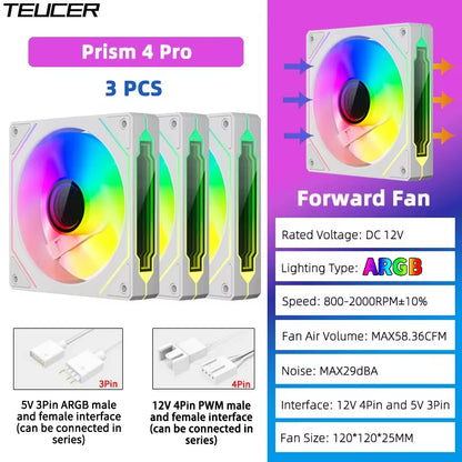 Prism 4 PRO 3PCS PC Case Fan 120Mm ARGB Cyclic Mirror Light Effect PWM 800-2000RPM CPU Cooler Ventilador