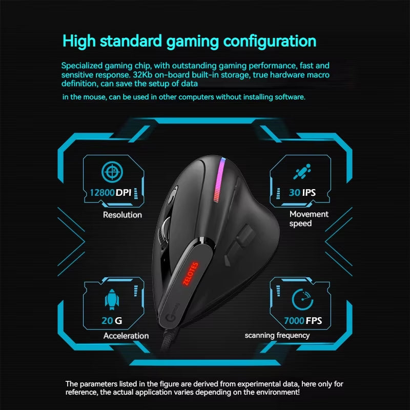 T-50 Upright Mouse Precise Control Gaming Mouse 9-Key Programmable RGB Light Effect Computer Wired Mouse