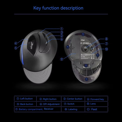 Zelotes F-17 Grip Mouse Vertical 2.4G Wireless Mouse 3-Speed DPI Adjustment Computer Laptop Gaming Mouse