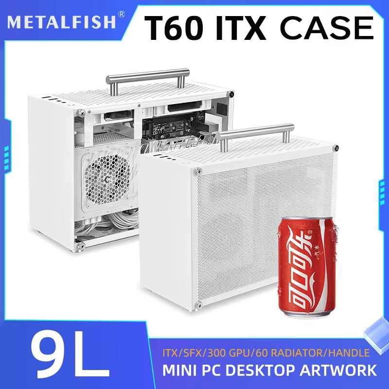 T60 Mini ITX White Case 9L Acrylic or Mesh Side Panel Compact Transparent PC Support SFX Psu/300Mm GPU