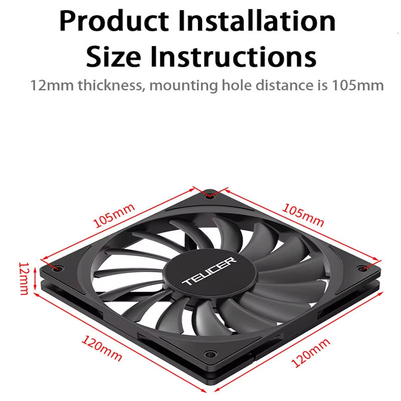 TE-12012 Ultra-Thin Cooling Fan 120X120X12Mm Ultra-Thin Size Low Noise 4PIN PWM for Desktop Computer CPU Cooler
