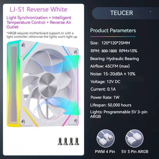 Prism S1 120MM ARGB PWM Chassis Fan - High-Performance PC Cooling Solution (800-1800 RPM)