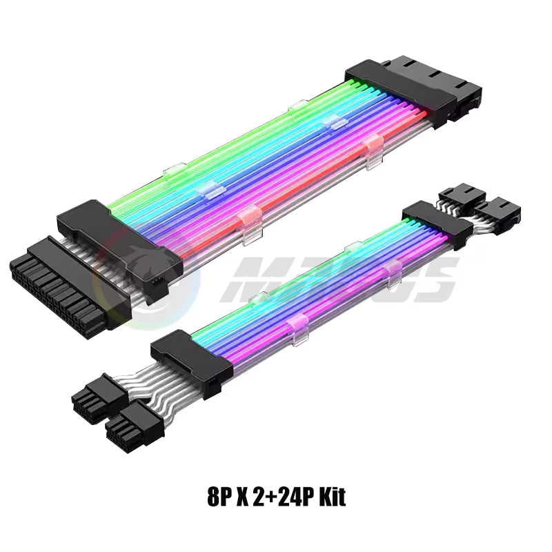 PC Case PSU Extension RGB Cable, ATX 24Pin + PCI-E GPU 8Pinx2, Neon Color Line ARGB Streamer Transfer Adapter, M/B 5V 3Pin SYNC