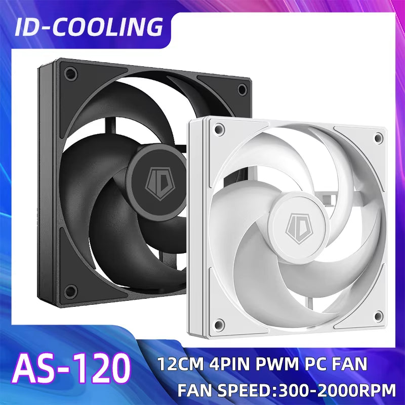 ID-COOLING AS-120 Computer Case Fan 120Mm 4PIN PWM Fan Low Noise Cooling Fan Applicable to 360Mm Water Cooler&Cpu Air Cooler
