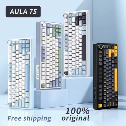 AULA F75 Original Keyboard RGB Customized Bluetooth Wireless 2.4G Type-C Wired Hot Swap75% OEM Gasket Gaming Mechanical Keyboard