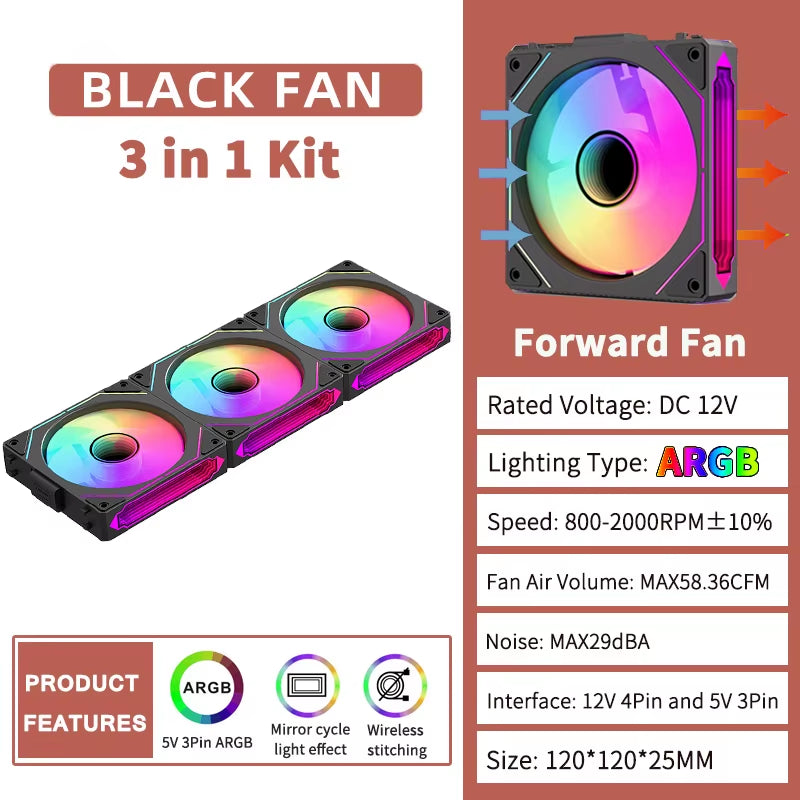 RGB 120mm PC Case Fan with Mirror Cycle Light Effect - High Performance 58.36CFM PWM CPU Cooler for Enhanced Cooling and Aesthetics