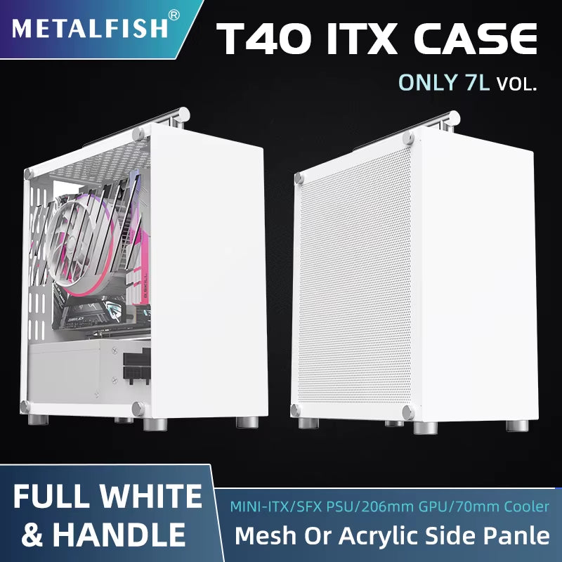 T40 Mini ITX Black Case 7L Gaming Computer Chassis Compact Transparent PC Support SFX Psu/70Mm Cooler/206Mm GPU