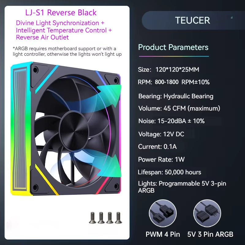Prism S1 120MM ARGB PWM Chassis Fan - High-Performance PC Cooling Solution (800-1800 RPM)