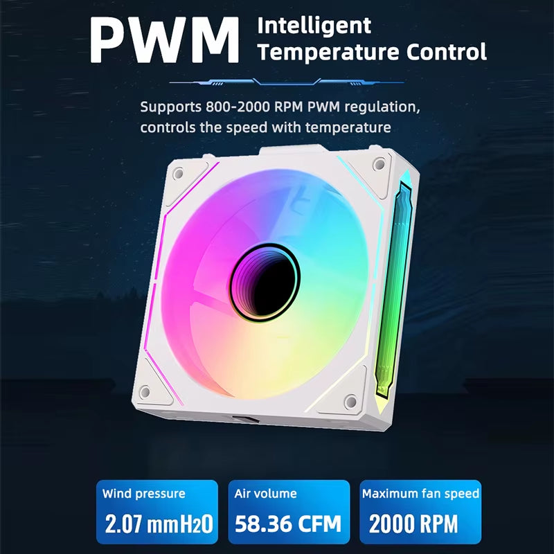 RGB 120mm PC Case Fan with Mirror Cycle Light Effect - High Performance 58.36CFM PWM CPU Cooler for Enhanced Cooling and Aesthetics