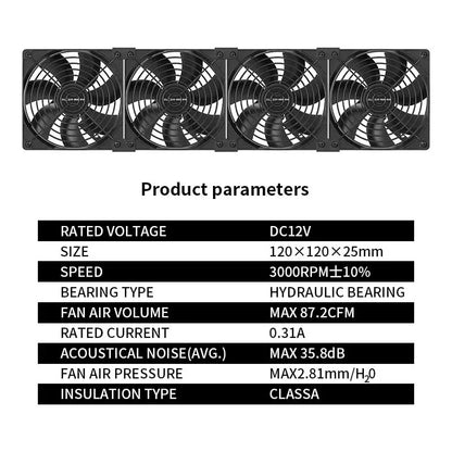 High Speed Large Air Volume Mining Machine Fan 120MM 3000RPM Mining Machine Workstation Cabinet Fan Server System Fan Kit