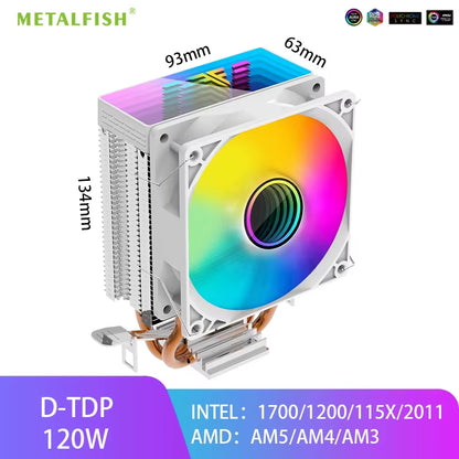 ZH1200 CPU Cooler - ARGB 2 Heatpipes Radiator with Silent PWM Fan for Intel & AMD Processors