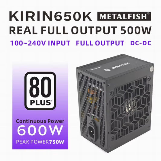 KIRIN650K Black Chassis Power Supply ATX-500W 80PLUS PSU for Gaming Computers, Graphics Card Docks (100-240V)