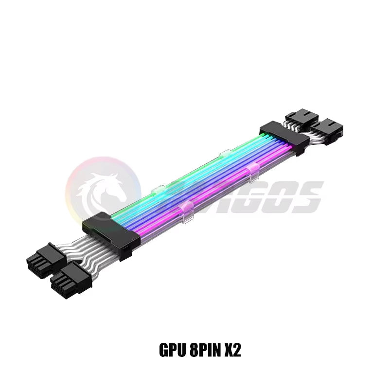 PC Case PSU Extension RGB Cable, ATX 24Pin + PCI-E GPU 8Pinx2, Neon Color Line ARGB Streamer Transfer Adapter, M/B 5V 3Pin SYNC
