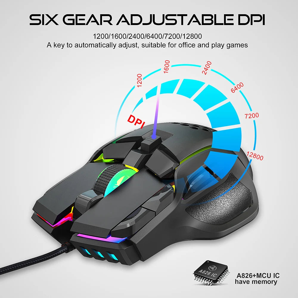 New USB Gaming Mouse Computer Mouse RGB Backlight Mause Gamer 10 Buttons Programming 7200Dpi Ergonomic Gaming Mouse for Computer