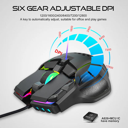 New USB Gaming Mouse Computer Mouse RGB Backlight Mause Gamer 10 Buttons Programming 7200Dpi Ergonomic Gaming Mouse for Computer