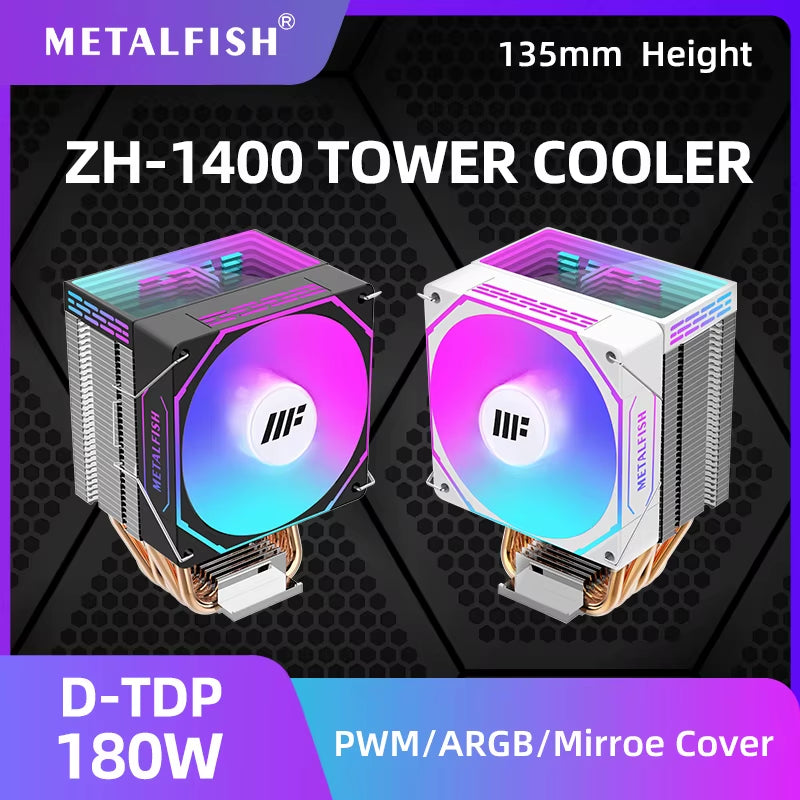 ZH1400 CPU Cooler with 4 Heatpipes & Silent ARGB Fan - Compatible with Intel & AMD Processors