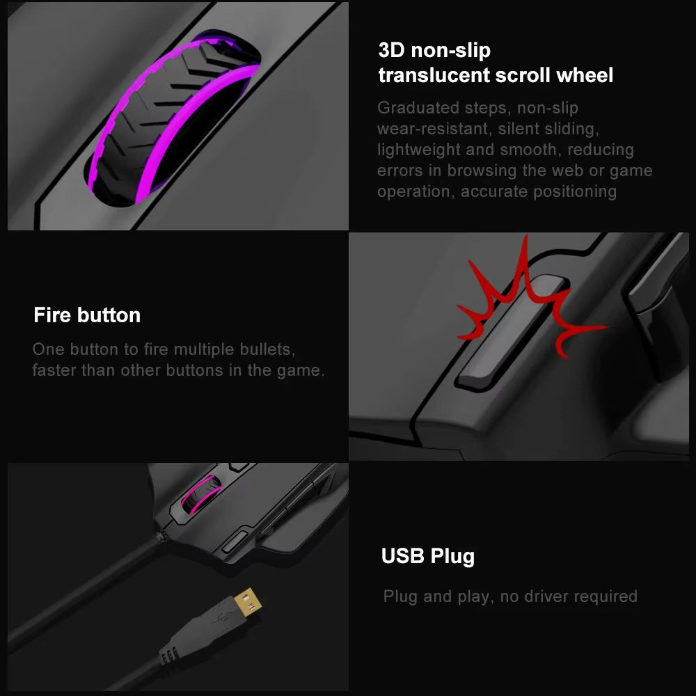 X-41 USB Wired RGB Gaming Mouse 12400 DPI PAW3327 10 Buttons Programmable Game Optical Mice for Computer PC Laptop