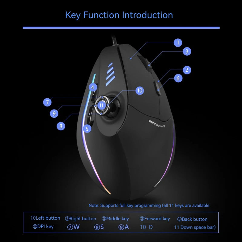 ZELOTES C-18 Vertical Gaming Mouse 10000 DPI Programmable 11 Buttons USB Wired RGB Optical Remote Mouse Gamer Mice for Laptop PC