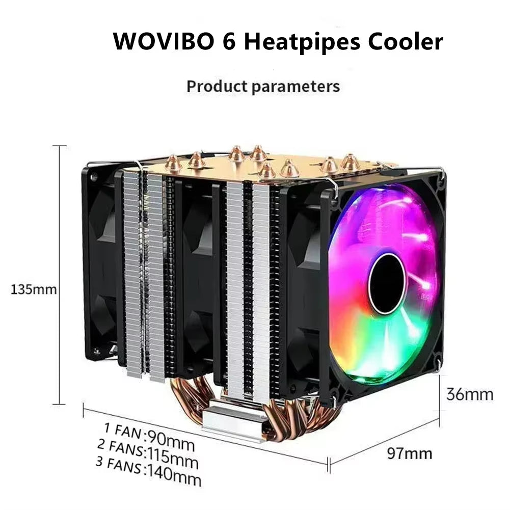 Ultra-Quiet 6 Heatpipe CPU Cooler - 160W PWM Fan for Intel & AMD Compatibility