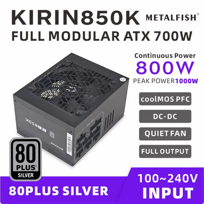 KIRIN850K ATX-600W 700W Black Power Supply 80 plus SILVER Support ATX3.0 Gaming Computer PSU for BTC(100-240V)