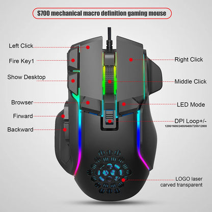 New USB Gaming Mouse Computer Mouse RGB Backlight Mause Gamer 10 Buttons Programming 7200Dpi Ergonomic Gaming Mouse for Computer