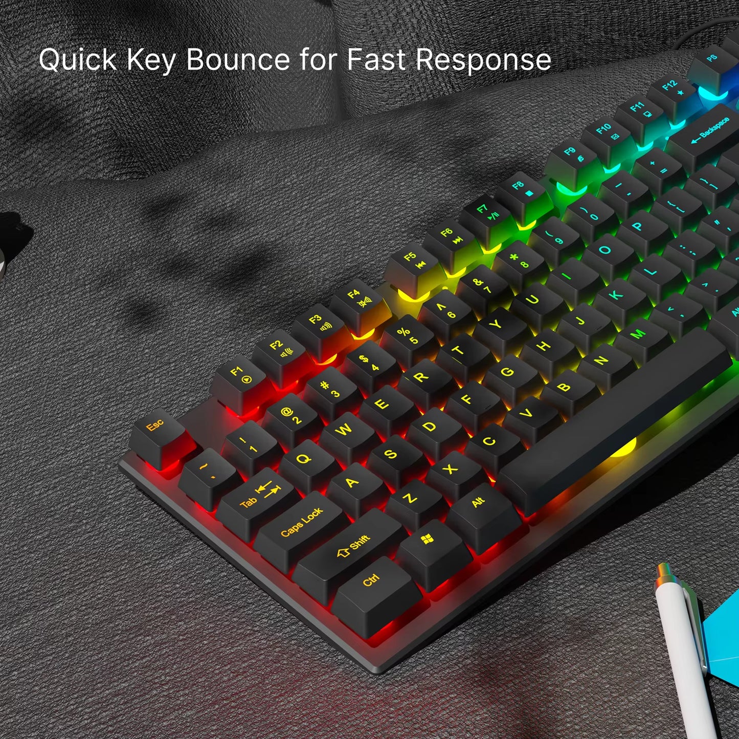 GX30Z Wired Gaming Keyboard Silent, 104 Keys Full Size LED Rainbow Backlit, Numeric Keys, Game, Office, Windows Laptop PC