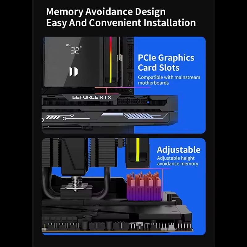 Walrus Glacier 120 Dual Tower CPU Cooler with Digital Display - 6 Copper Heat Pipes & Dual Fans for LGA1851 & AMD AM5