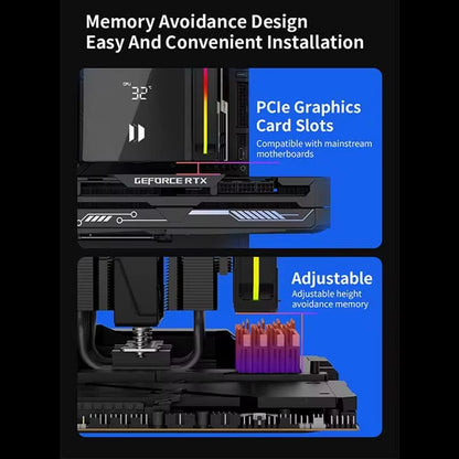 Walrus Glacier 120 Dual Tower CPU Cooler with Digital Display - 6 Copper Heat Pipes & Dual Fans for LGA1851 & AMD AM5