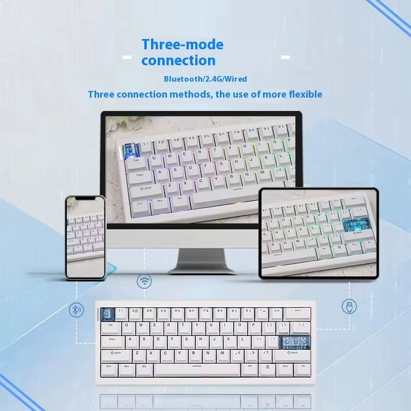 QK61 Via/Qmk Mechanical Keyboard 3-Mode 2.4G Bluetooth Wireless Wired Gasket Customization Gaming Keyboard for PC Laptop