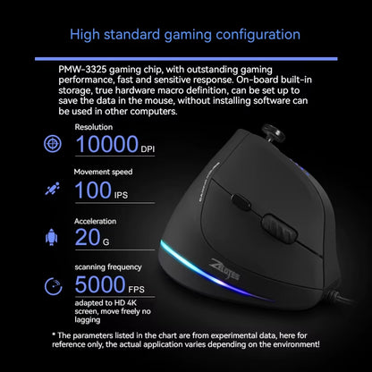 ZELOTES C-18 Vertical Gaming Mouse 10000 DPI Programmable 11 Buttons USB Wired RGB Optical Remote Mouse Gamer Mice for Laptop PC