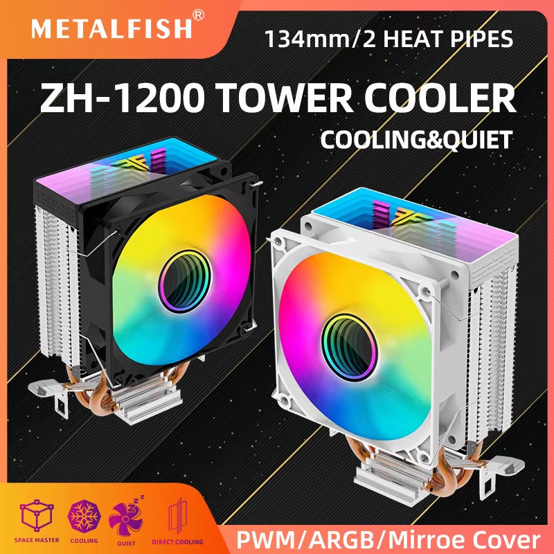 ZH1200 CPU Cooler - ARGB 2 Heatpipes Radiator with Silent PWM Fan for Intel & AMD Processors