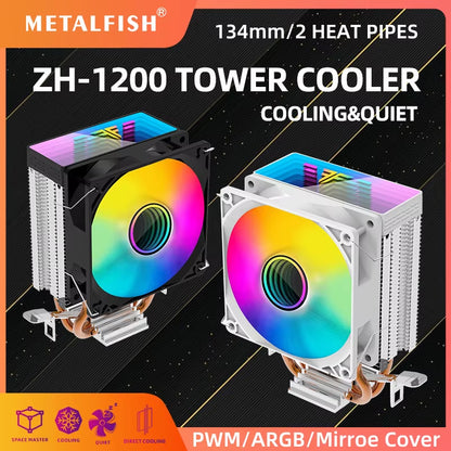 ZH1200 CPU Cooler - ARGB 2 Heatpipes Radiator with Silent PWM Fan for Intel & AMD Processors