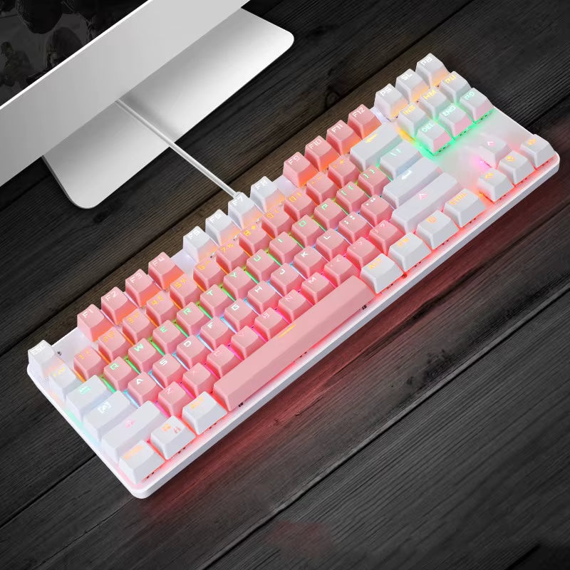 Gaming Mechanical Keyboard 87 Keys Game Anti-Ghosting Blue Switch Color Backlit Wired Keyboard for Pro Gamer Laptop PC
