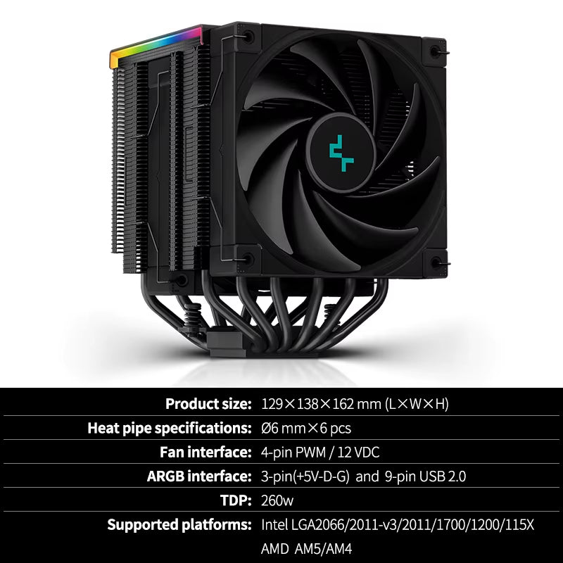 Deepcool AK620 CPU Cooler - High-Performance Twin Towers with Digital Display & 6 Heat Pipes for LGA & AM Series