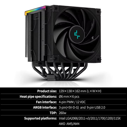 Deepcool AK620 CPU Cooler - High-Performance Twin Towers with Digital Display & 6 Heat Pipes for LGA & AM Series