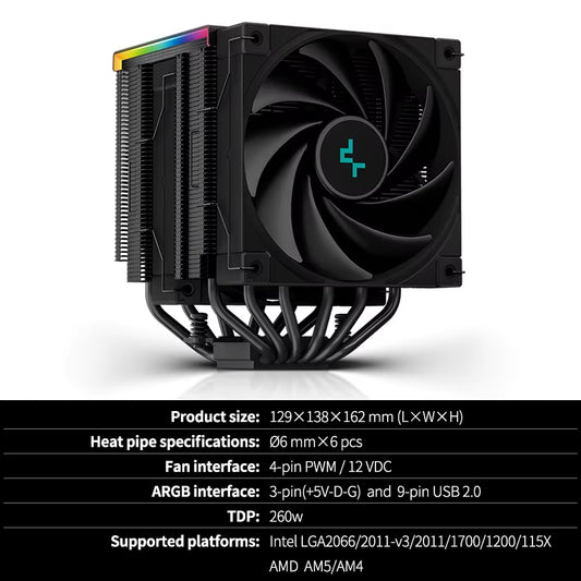 Deepcool AK620 CPU Cooler - High-Performance Twin Towers with Digital Display & 6 Heat Pipes for LGA & AM Series
