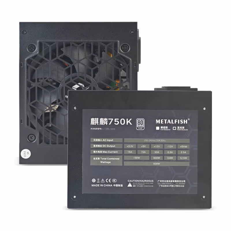 KIRIN750K Black Chassis Power Supply ATX-600W 700W 80 plus SILVER PSU Support ATX3.0 for Game Desktop (100-240V)