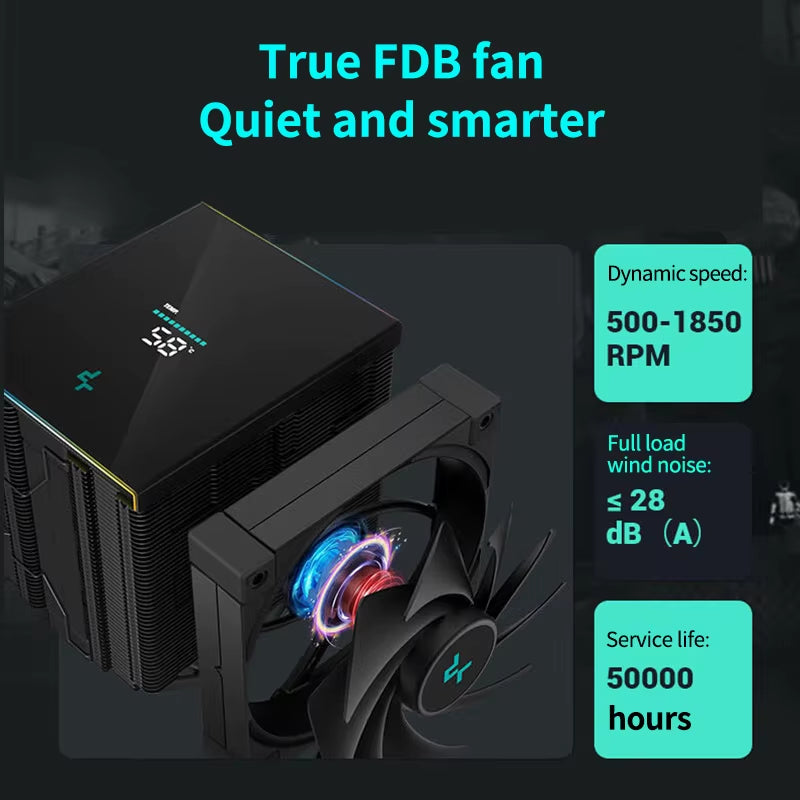 Deepcool AK620 CPU Cooler - High-Performance Twin Towers with Digital Display & 6 Heat Pipes for LGA & AM Series