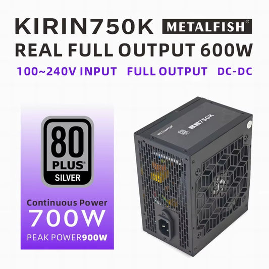 KIRIN750K Black Chassis Power Supply ATX-600W 700W 80 plus SILVER PSU Support ATX3.0 for Game Desktop (100-240V)