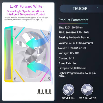 Prism S1 120MM ARGB PWM Chassis Fan - High-Performance PC Cooling Solution (800-1800 RPM)