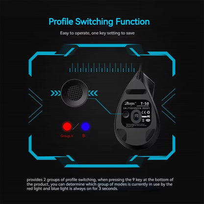 T-50 Upright Mouse Precise Control Gaming Mouse 9-Key Programmable RGB Light Effect Computer Wired Mouse