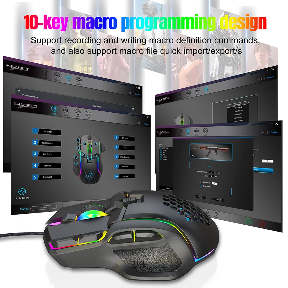 New USB Gaming Mouse Computer Mouse RGB Backlight Mause Gamer 10 Buttons Programming 7200Dpi Ergonomic Gaming Mouse for Computer