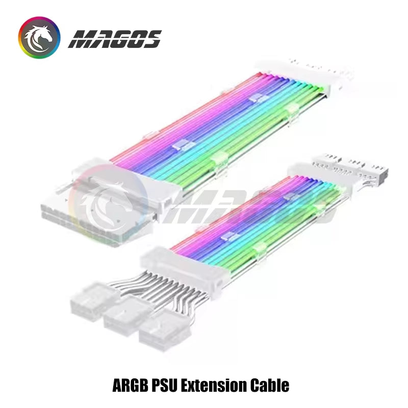 PC Case PSU Extension RGB Cable, ATX 24Pin + PCI-E GPU 8Pinx2, Neon Color Line ARGB Streamer Transfer Adapter, M/B 5V 3Pin SYNC