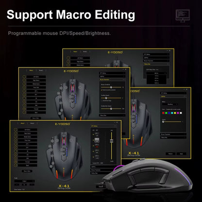 X-41 USB Wired RGB Gaming Mouse 12400 DPI PAW3327 10 Buttons Programmable Game Optical Mice for Computer PC Laptop
