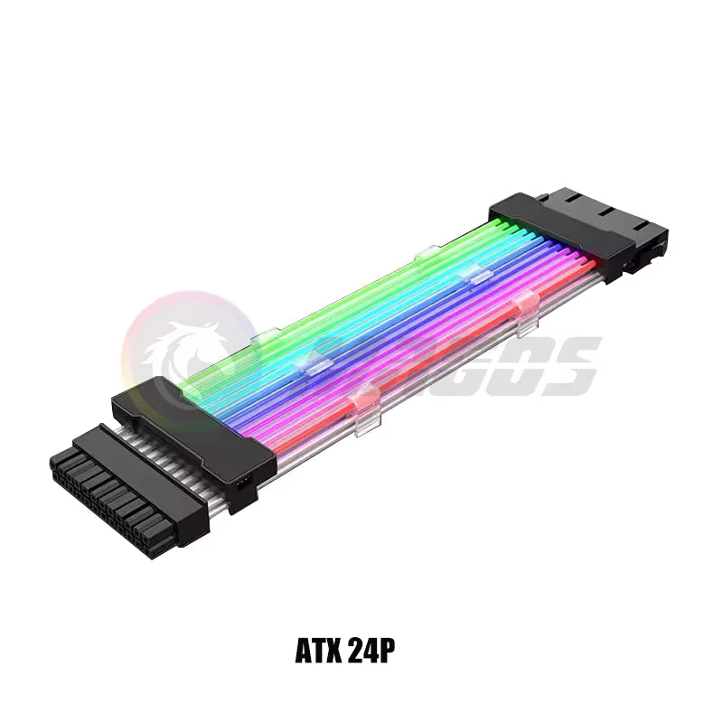 PC Case PSU Extension RGB Cable, ATX 24Pin + PCI-E GPU 8Pinx2, Neon Color Line ARGB Streamer Transfer Adapter, M/B 5V 3Pin SYNC