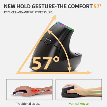 M618C Wireless Silent Ergonomic Vertical 6 Buttons Gaming Mouse USB Receiver RGB 1600 DPI Optical Mice with for PC Laptop