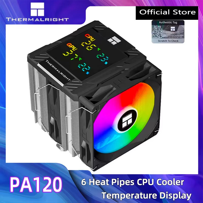 PA120 Digital CPU Cooler 6 Heat Pipes 120Mm ARGB Air Cooling Radiator Supports Lga1851/1700/115X AMD AM4/AM5